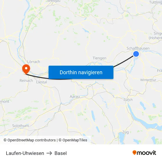 Laufen-Uhwiesen to Basel map