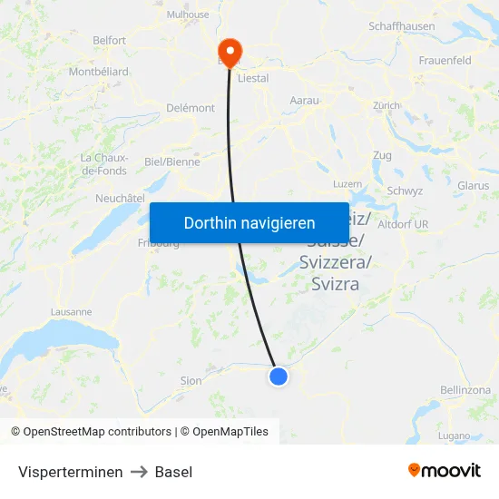 Visperterminen to Basel map