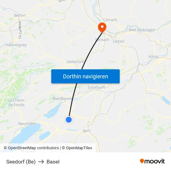 Seedorf (Be) to Basel map
