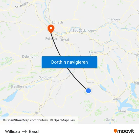 Willisau to Basel map