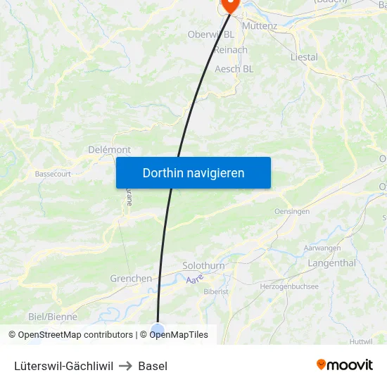 Lüterswil-Gächliwil to Basel map