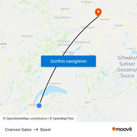 Cranves-Sales to Basel map