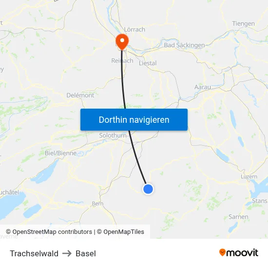 Trachselwald to Basel map