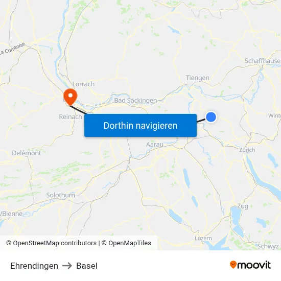 Ehrendingen to Basel map