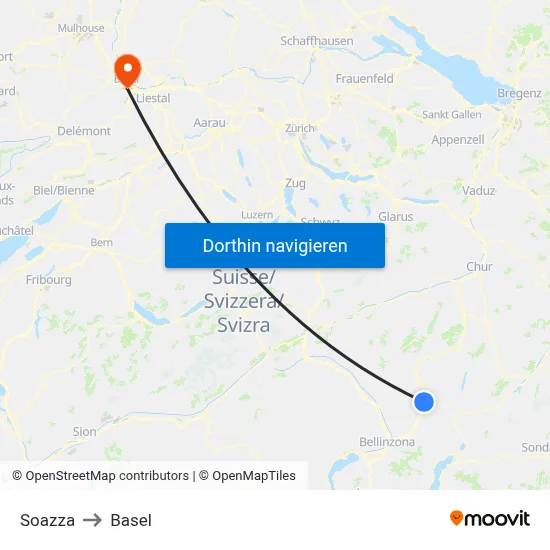 Soazza to Basel map