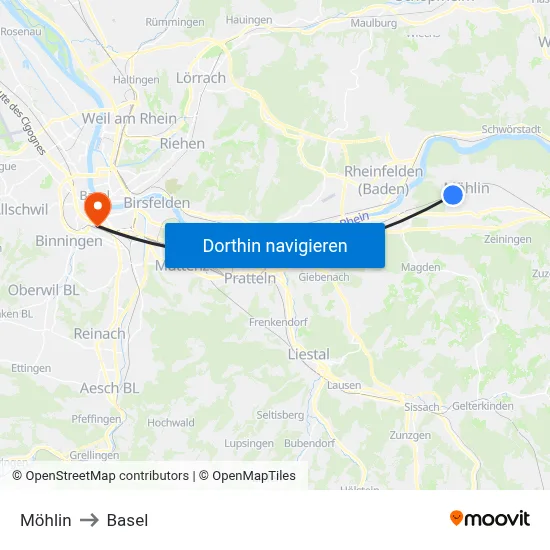 Möhlin to Basel map