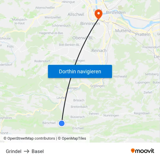 Grindel to Basel map