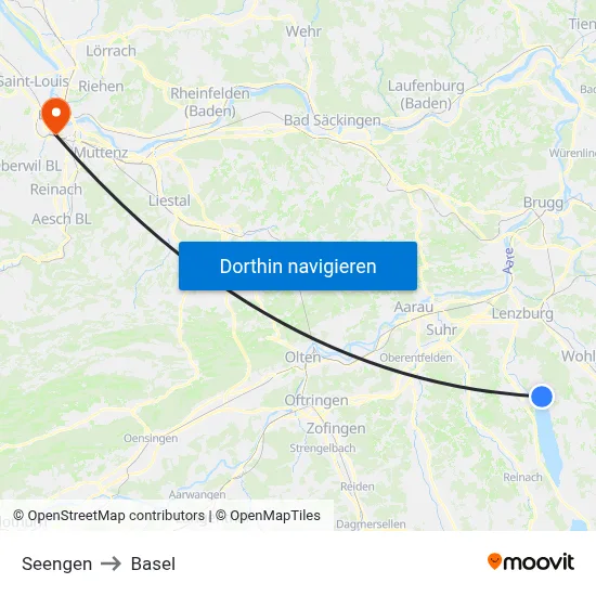 Seengen to Basel map