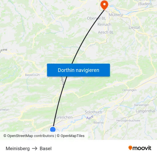 Meinisberg to Basel map