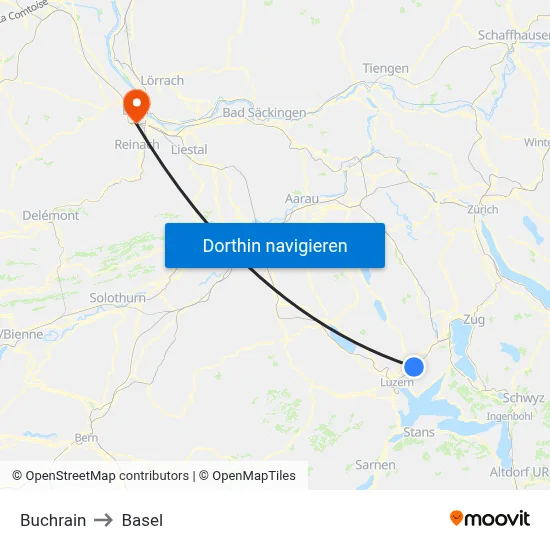 Buchrain to Basel map