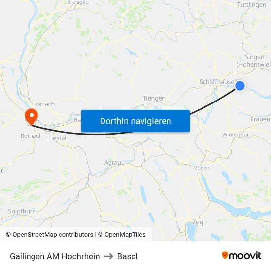Gailingen AM Hochrhein to Basel map