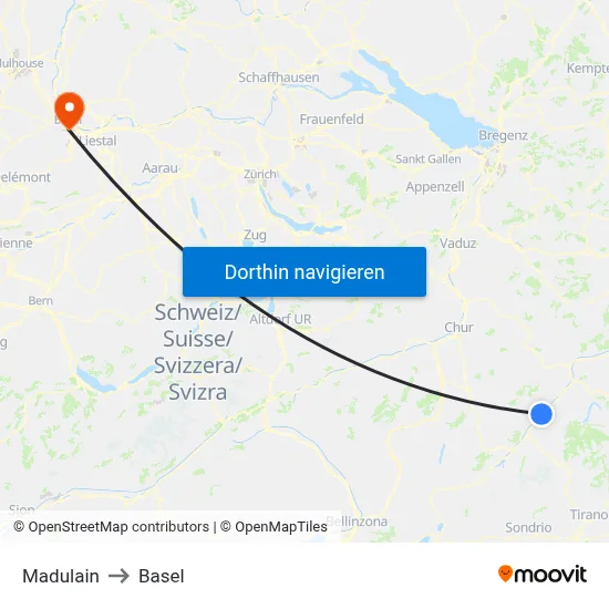 Madulain to Basel map