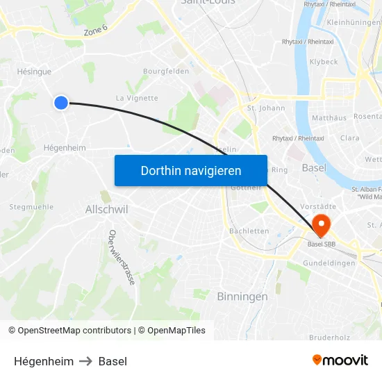 Hégenheim to Basel map