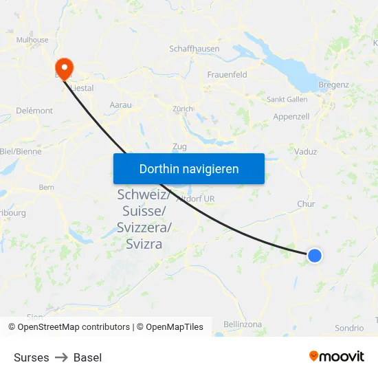 Surses to Basel map