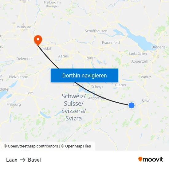 Laax to Basel map