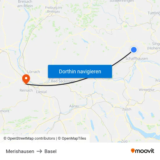 Merishausen to Basel map