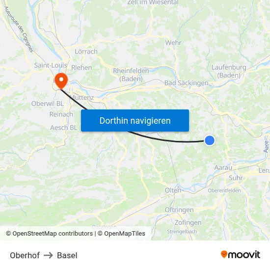 Oberhof to Basel map