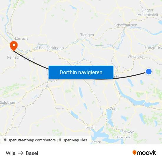 Wila to Basel map