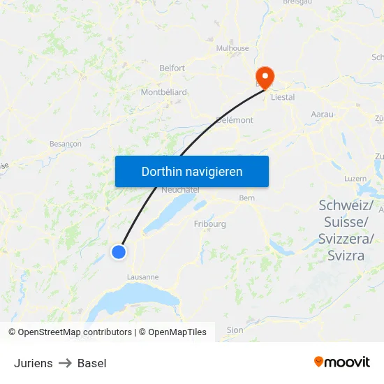 Juriens to Basel map