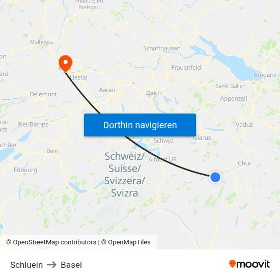 Schluein to Basel map
