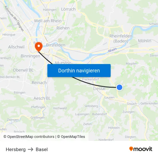 Hersberg to Basel map