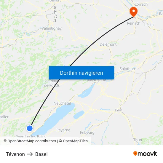 Tévenon to Basel map