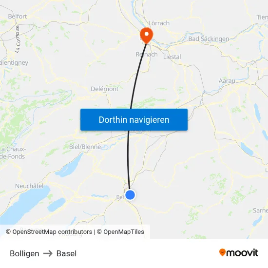 Bolligen to Basel map