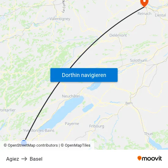 Agiez to Basel map
