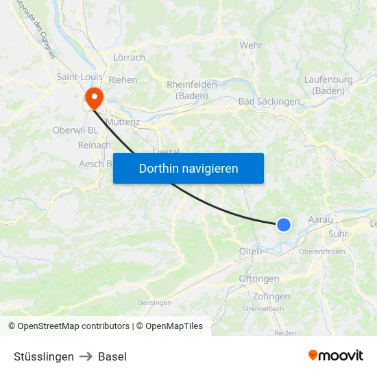 Stüsslingen to Basel map