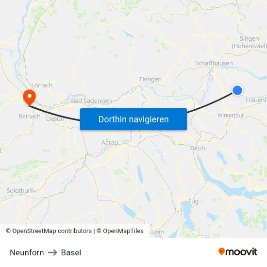 Neunforn to Basel map