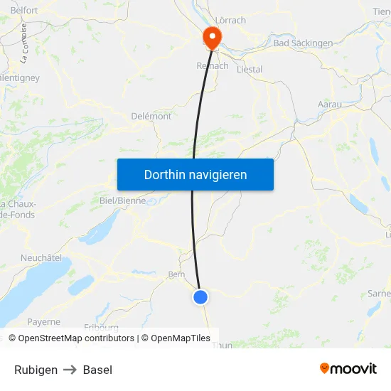 Rubigen to Basel map