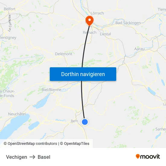 Vechigen to Basel map