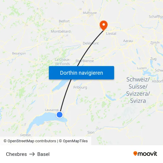 Chexbres to Basel map
