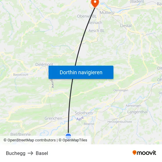 Buchegg to Basel map