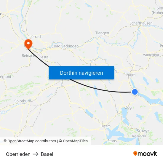 Oberrieden to Basel map