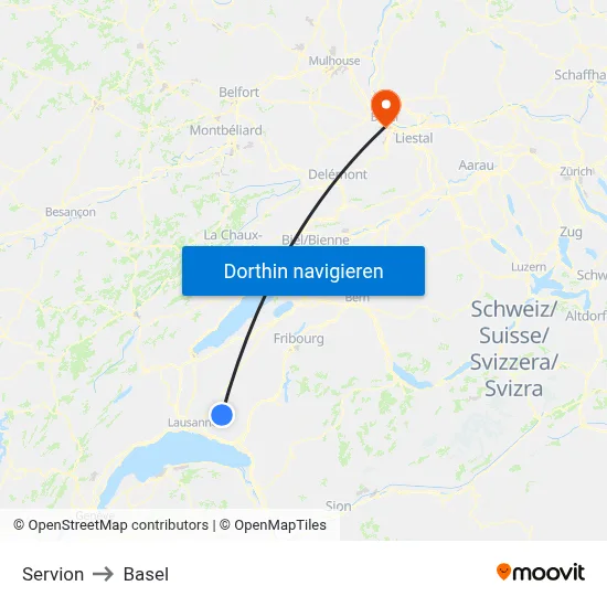 Servion to Basel map
