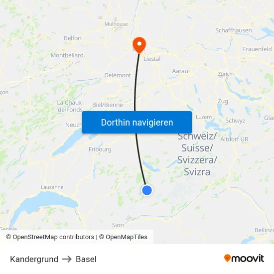 Kandergrund to Basel map