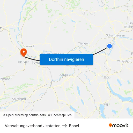Verwaltungsverband Jestetten to Basel map