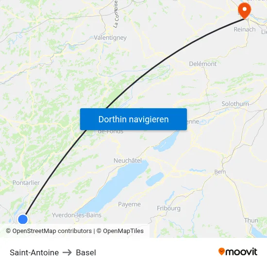 Saint-Antoine to Basel map
