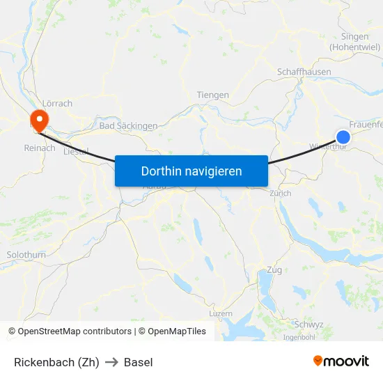 Rickenbach (Zh) to Basel map