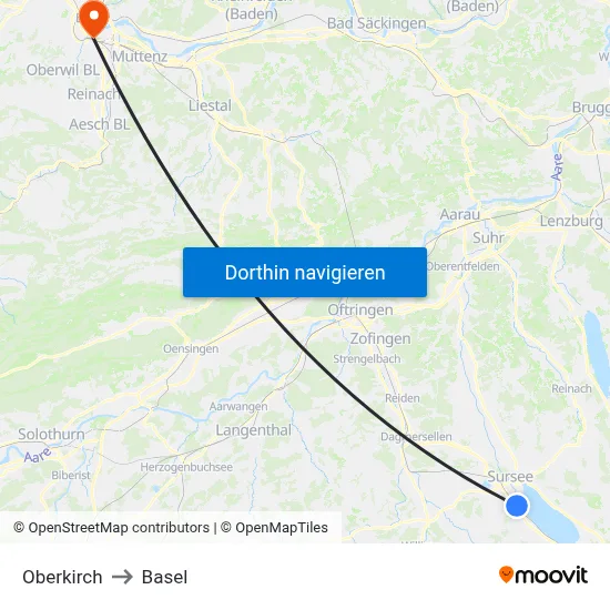 Oberkirch to Basel map