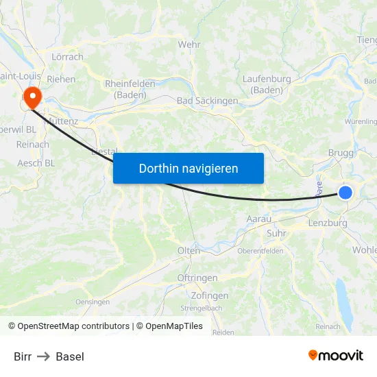 Birr to Basel map