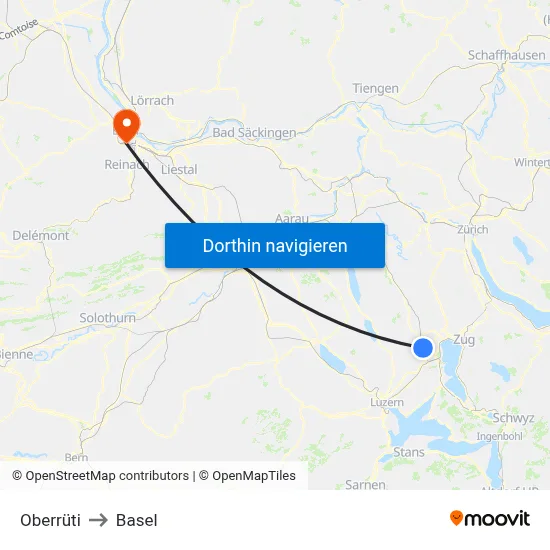 Oberrüti to Basel map