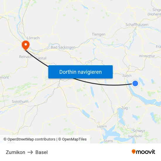Zumikon to Basel map