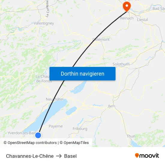 Chavannes-Le-Chêne to Basel map