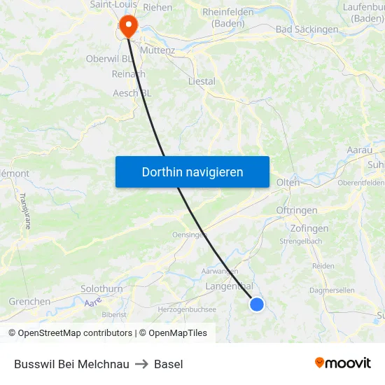 Busswil Bei Melchnau to Basel map