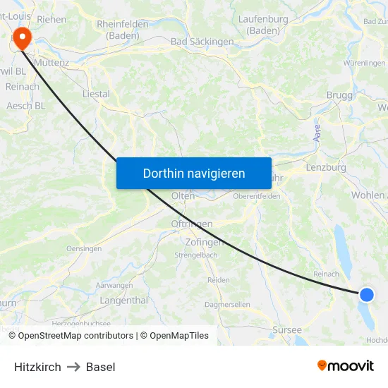 Hitzkirch to Basel map