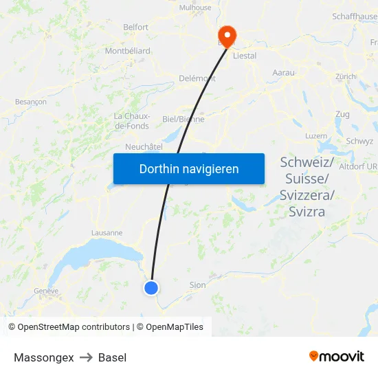 Massongex to Basel map