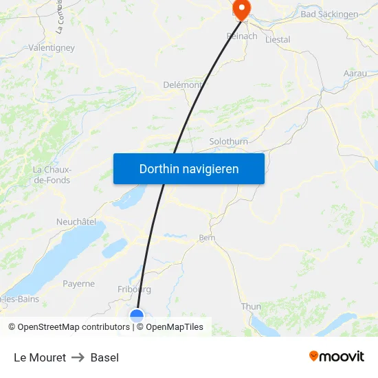 Le Mouret to Basel map
