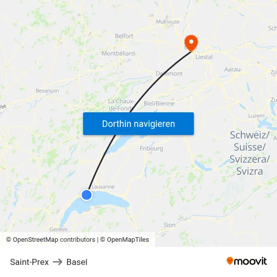 Saint-Prex to Basel map